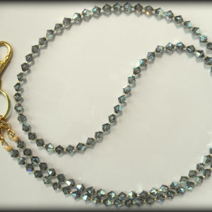 GLAMOROUS CRYSTAL Badge Lanyard, Black Diamond AB, id Holder, Teacher, Nurse, Professional Classy Beaded Lanyard Necklace, Gift for Her