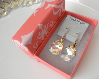 CRYSTAL AB Earrings, Briolette Earrings, Gold filled or Sterling Silver Earwires, Dangle Drop Earrings, w/ Gift Box For Her Women