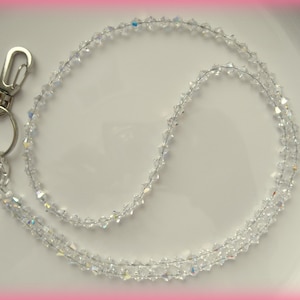 GLAMOROUS CRYSTAL AB Badge Lanyard, Swarovski Crystals, id Holder, Teacher, Nurse, Flight Attendant, Professional Women, Beaded Necklace