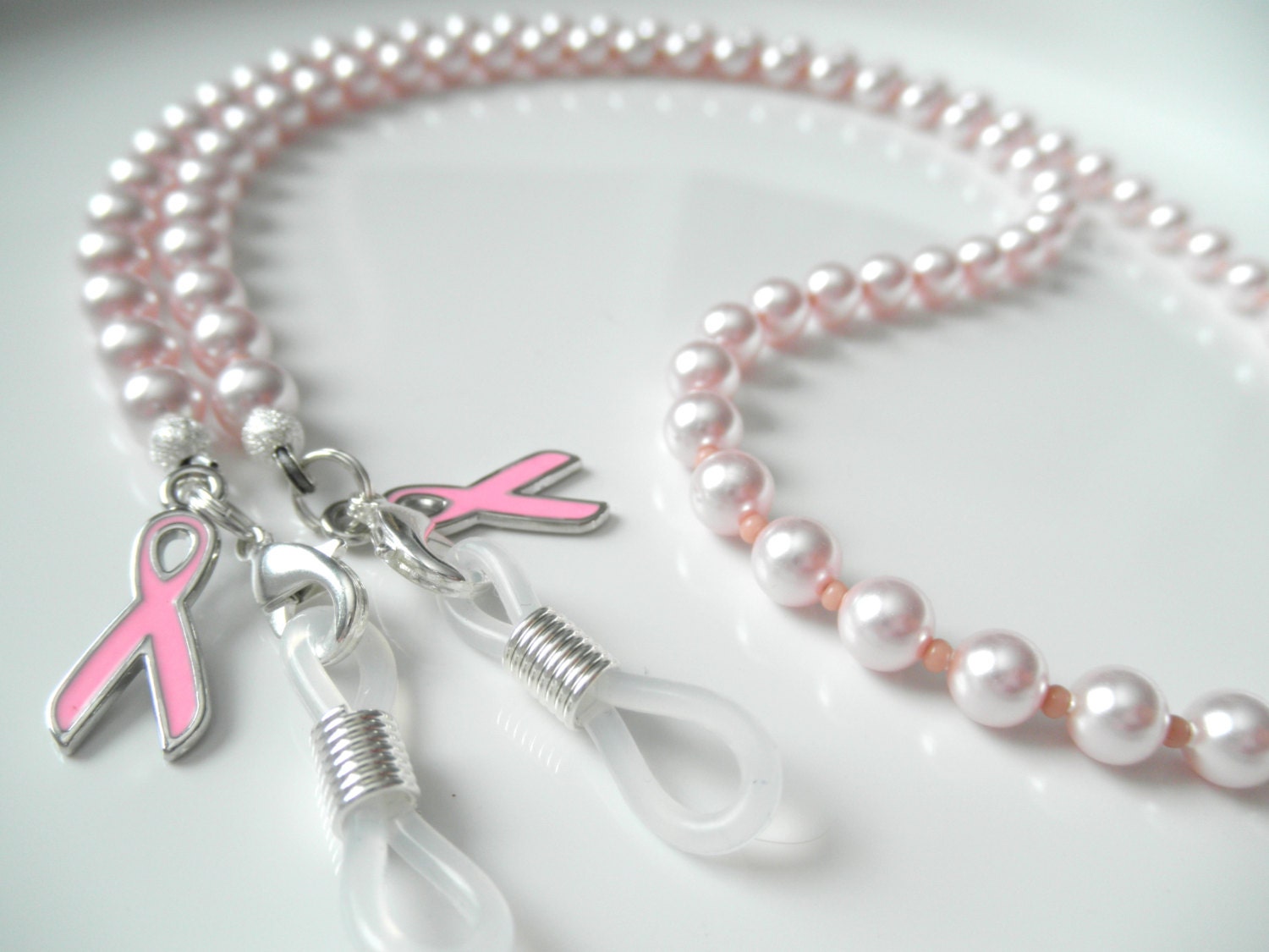 Handmade Breast Cancer Eye Glass Necklace Breast Cancer Survivor Necklace - Pink Topaz Gemstone Lariat  main image 2