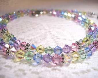 PASTEL Crystal Necklace, RAINBOW Austrian Crystal Jewelry, College Girl, Beaded Necklace, Girlfriend Gift for Her, Tweens Jewelry, Daughter