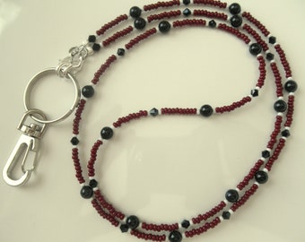 SC GAMECOCKS Badge Lanyard id Holder, Burgundy and Black, Beaded Lanyard Necklace, South Carolina College Football Sports Team USC Student