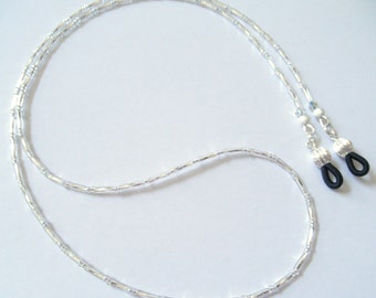Liquid Silver Twist Eyeglass Chain Lanyard Necklace - Silver Reading Glasses Chain - Twisty Silver Beaded Eyeglass Holder Sunglasses Chain