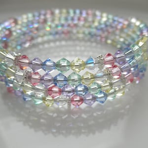 PASTEL RAINBOW Memory Wire Bracelet, European Crystals Coil Cuff Bracelet, Spring Sparkly Pastel Crystal Beaded Bracelet, For Her Women gift