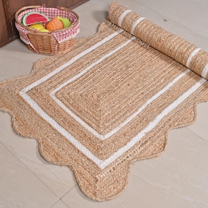 Scalloped Jute Rug - Jute Runner Rug, Scalloped Runner Rug, Bohemian Scallop Rug, Natural Jute Rug, Jute Scallop Rug Sisal Runner Custom Rug
