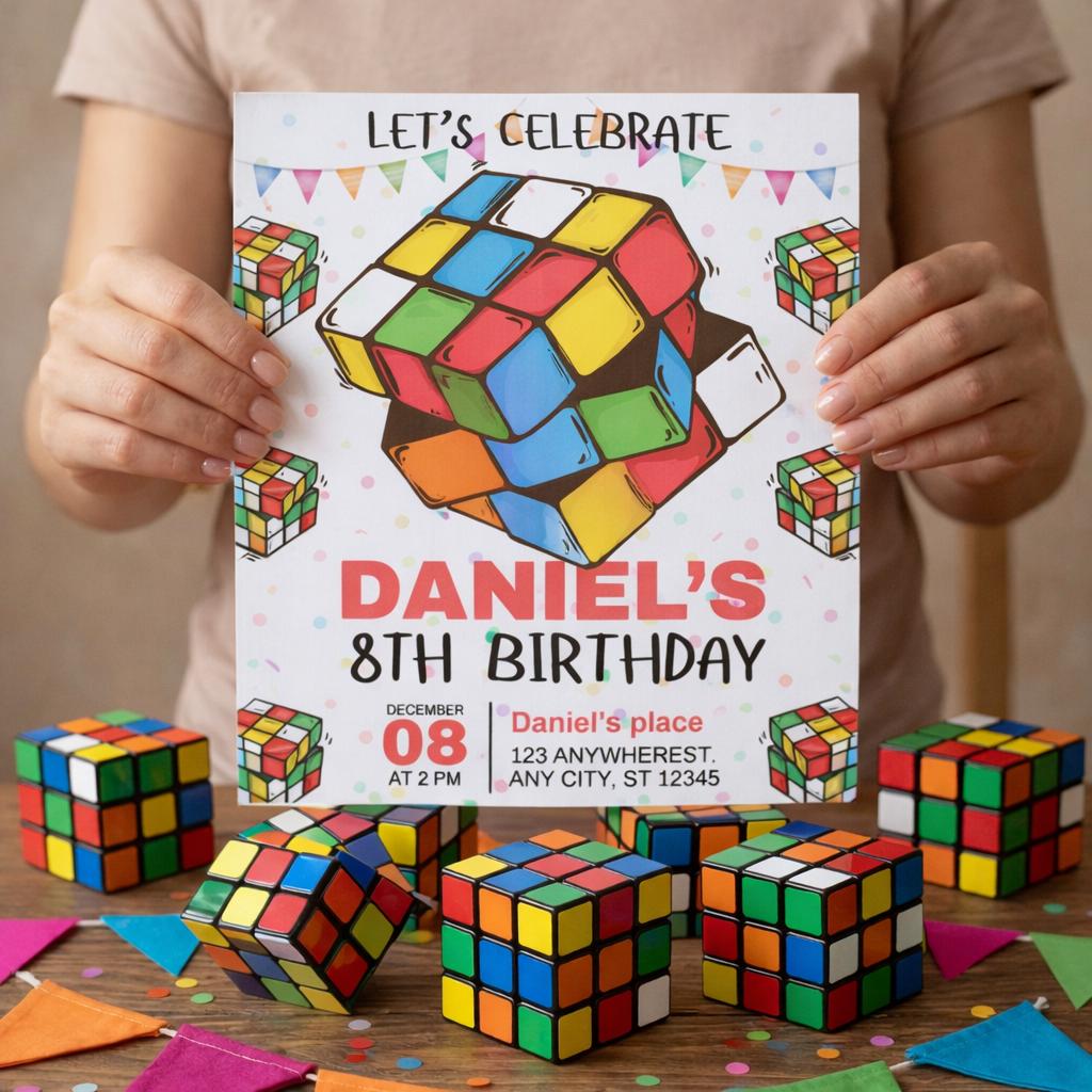 Cubbies Invite Rubik’s Cube Birthday Invitation Canva Editable Puzzle Party Invite ...