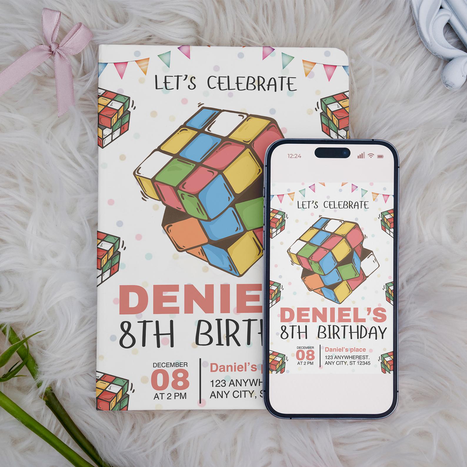 Rubik’s Cube Birthday Invitation Canva Editable Puzzle Party Invite ...