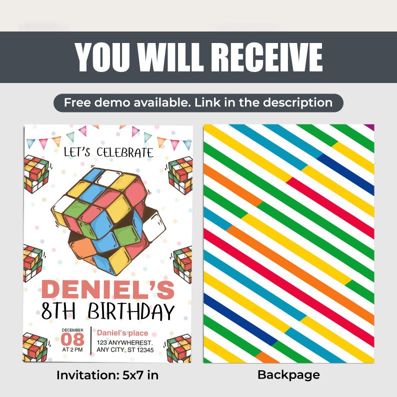 Rubik’s Cube Birthday Invitation Canva Editable Puzzle Party Invite ...