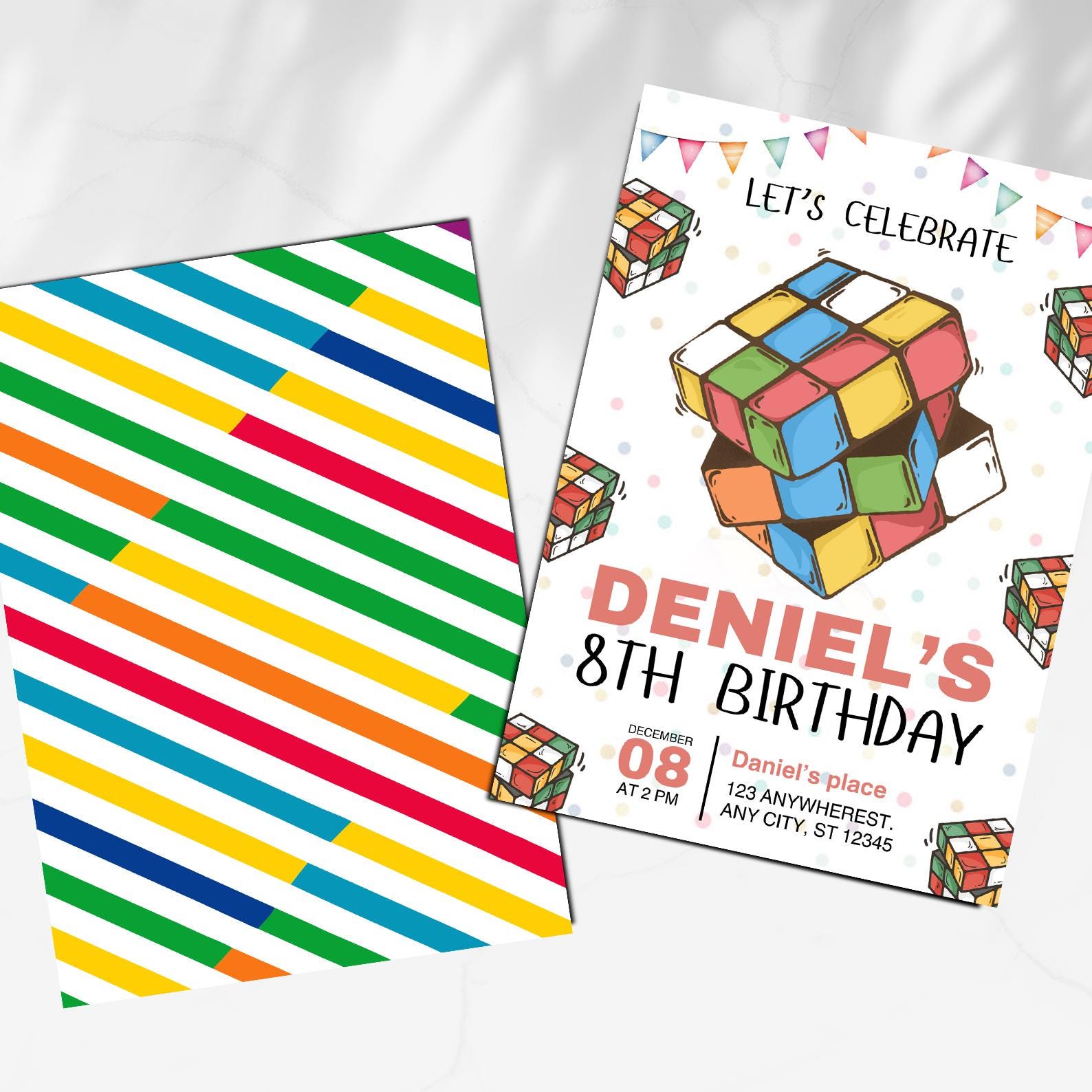 Rubik’s Cube Birthday Invitation Canva Editable Puzzle Party Invite ...