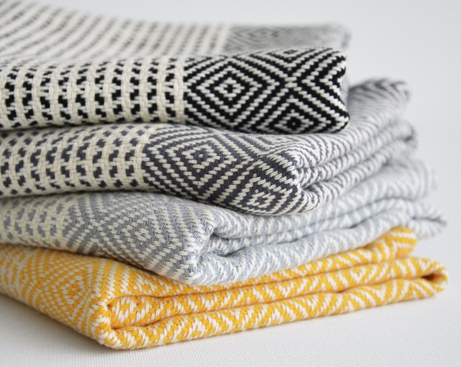 Kitchen Towel With Black Yellow Gray Stripes on Natural - Etsy