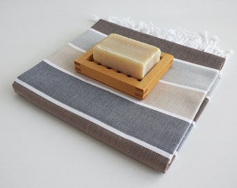Classic Beach Towel – Gray Brown Beige Stripes, Fast Drying Multi-purpose Bath Towel