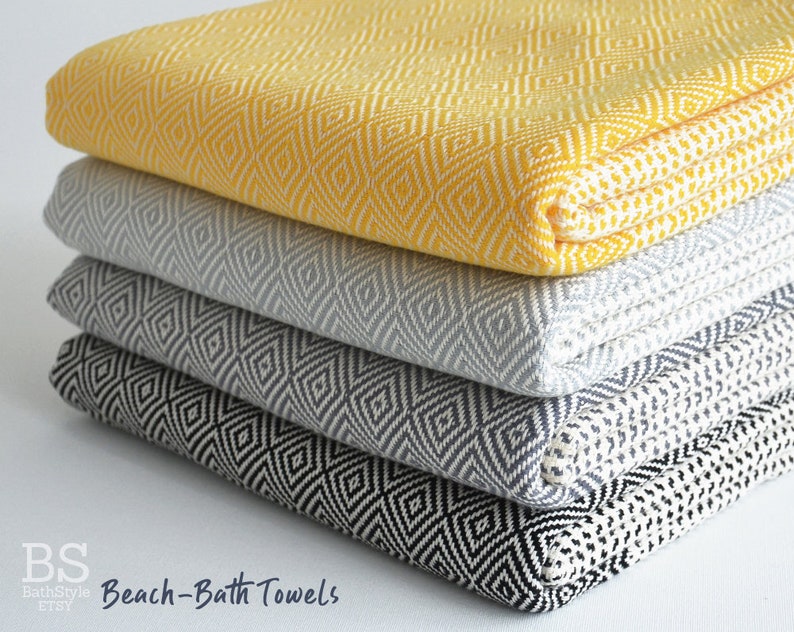 Kitchen Towel With Black Yellow Gray Stripes on Natural - Etsy