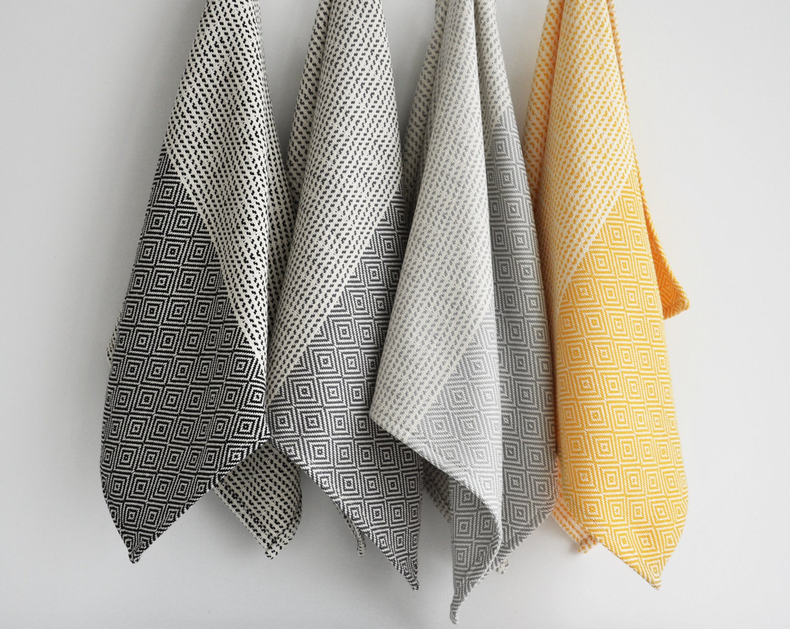 Kitchen Towel With Black Yellow Gray Stripes on Natural - Etsy