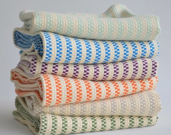 Kitchen towel with multicolored stripes on natural color, bread towel, drying towel, tea towel, turkish towels, rv towel, hand towel