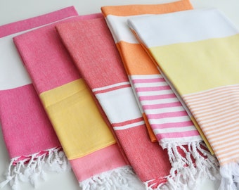 SET 5 Towels / Thin / Turkish Towels, Beach Towel, Quick Dry Towel, Bridesmaid Gift, Bachelorette Party