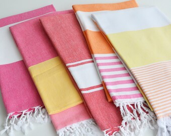 Set of 5 Towels Beach-Bath Towel dry quickly and they're regular thickness multi-functional Towels