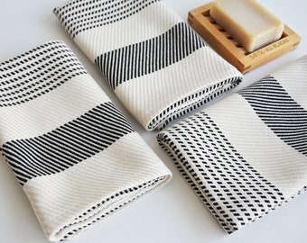 Kitchen towel with black stripes on natural color, bread towel, drying towel, tea towel, turkish towels, rv, caravan towel, hand towel