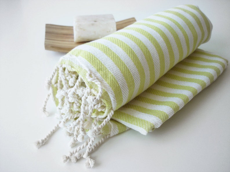 Turkish BATH Towel Peshtemal Yellow Green image 3