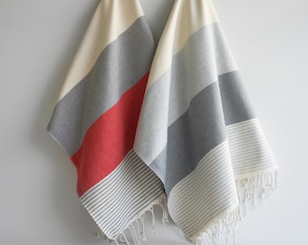 Classic Turkish beach and bath towel, 100% cotton, grey, machine washable, 35x70 inches.