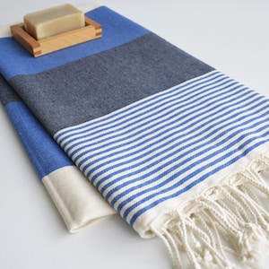 Turkish Cotton Peshtemal Towel: Striped Beach Bath Travel Towel