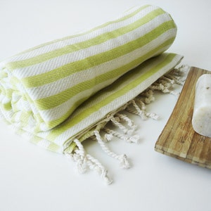 Turkish BATH Towel Peshtemal Yellow Green image 2