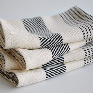 Turkish Cotton Kitchen Towel: Black Stripes, Natural Color Peshtemal