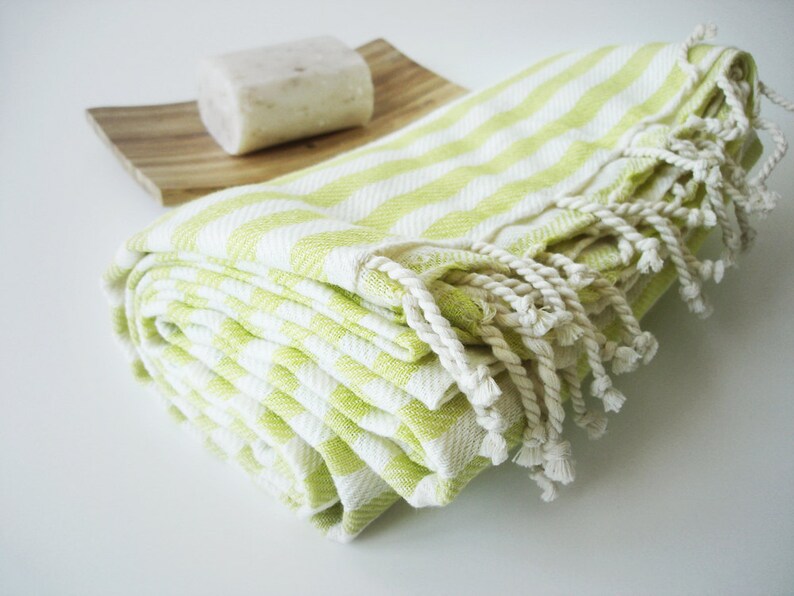 Turkish BATH Towel Peshtemal Yellow Green image 5