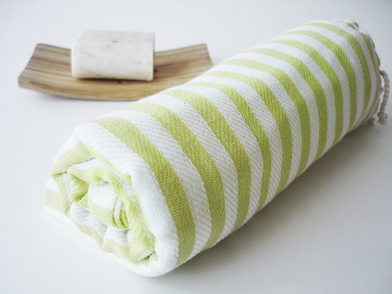 Turkish BATH Towel Peshtemal Yellow Green image 4