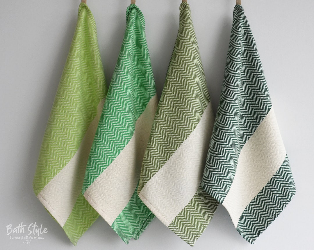 Kitchen Towel With Green Dark Green Stripes on Natural Etsy
