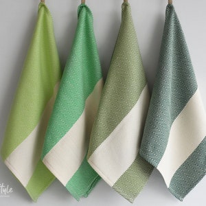 Kitchen towel with green, dark green, stripes on natural color, bread towel, drying towel, tea towel, rv, caravan hand towel