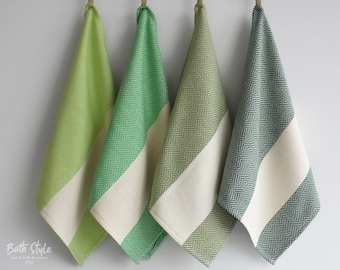 Kitchen towel with green, dark green, stripes on natural color, bread towel, drying towel, tea towel, rv, caravan hand towel