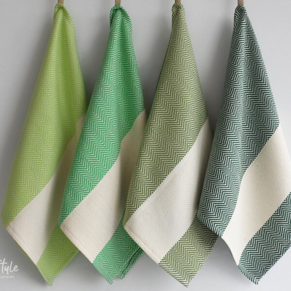 Kitchen towel with green, dark green, stripes on natural color, bread towel, drying towel, tea towel, rv, caravan hand towel