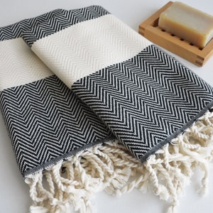 Black Stripe Turkish Cotton Kitchen Towel: Hand/Tea Towel (18x39”)