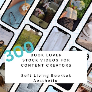 Może przedstawiać: Kolekcja 300 filmów stockowych dla miłośników książek i twórców treści z estetyką soft living Booktok. Obraz przedstawia wiele ekranów smartfonów pokazujących różne sceny, w tym czytanie, plenery oraz kawę z tekstem.