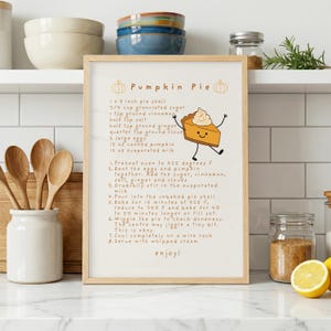 Whimsical Pumpkin Pie Recipe Wall Art Print | Autumn Fall Kitchen Poster | Digital Download