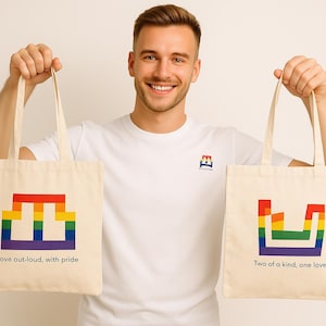 Rainbow Couple Tote Bag - LGBTQ Matching Symbols with Pride