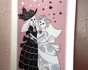 Catrina Couple Wedding Card, Lesbian Card, Anniversary Card, LGBTQ Card, Queer Card, Pastel Goth, Halloween Wedding, Skeleton, Valentine