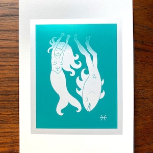 Pisces Geburtstagskarte, 15x18 Sternzeichen Grußkarte, Fisch, Meerjungfrau, Sternzeichen, Horoskop, Astrologie, Februar, März, Geburtstagskarte