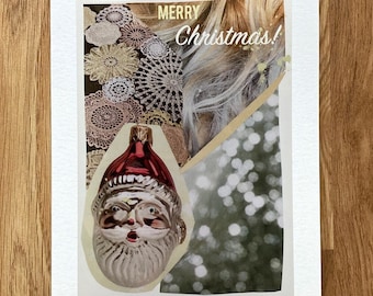 Merry Christmas Collage Card, Santa Claus Xmas Greeting Card