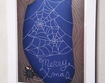 Spider Web 5x7 Christmas Card, Weird Funny Animal Blank Xmas Greeting Card