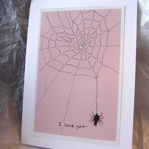 Pink Spider Valentines Day Card, I Love You Card, Weird Valentine Card, Spiderweb, Pastel Goth, 5x7 Blank Greeting Card image 2