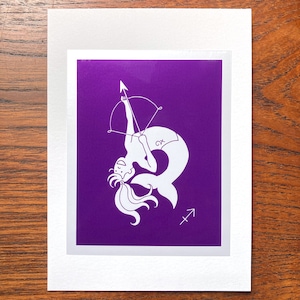 Sagittarius Zodiac Sign Greeting Card, Archer, Mermaid, Birthday Card, Astrology Card, Star Sign Card, Horoscope Card, Blank Card, Bday Card