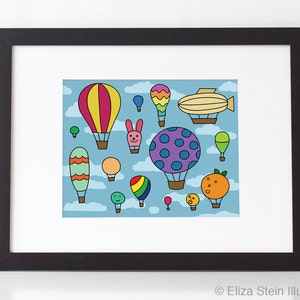 Hot Air Balloons Art Print, 11x14 or 8.5x11 Poster, For Children, Kids, Baby, Babies, Nursery Art