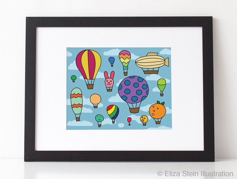 Hot Air Balloons Art Print, 11x14 or 8.5x11 Poster, For Children, Kids, Baby, Babies, Nursery Art image 1