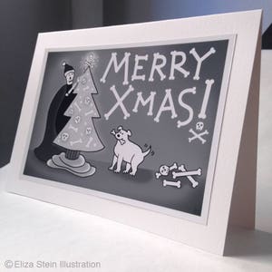 Grim Reaper Christmas Card, 5x7, Merry Christmas, Merry Xmas, Morbid, Black and White, Creepy Cute, Spooky Goth Card image 2