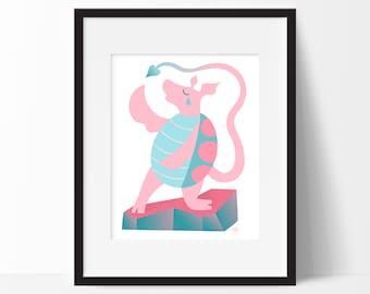 Mock Turtle of Alice In Wonderland 9x12 Art Print, Childrens Illustration, Nursery or Kids Room Art, Pink and Blue Decor