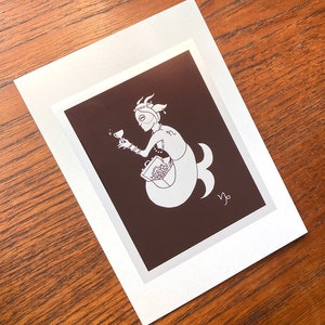 Carte de voeux d'anniversaire, signe du zodiaque Capricorne, carte d'anniversaire, chèvre de mer, sirène, carte d'astrologie, carte de signe astrologique, carte d'horoscope, carte vierge