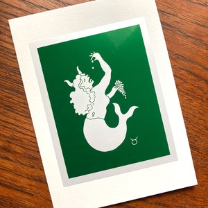 Taurus Mermaid Birthday Card, Blank Greeting Card, Bull Zodiac Sign, Star Sign, Horoscope, Astrology, April, May Bday Card