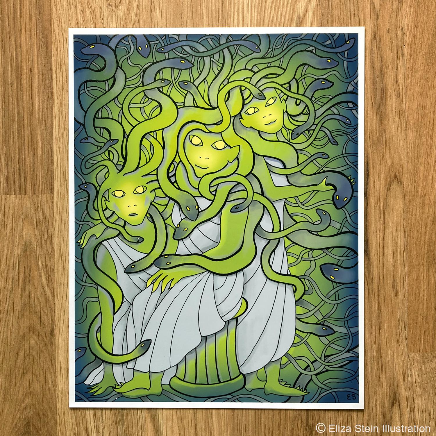 Medusa and the Gorgon Sisters Art Print, Ancient Greek Mythology ...