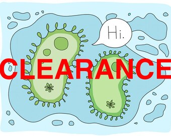 CLEARANCE Paramecium Greeting Card, Science, Protozoa, Blank, 5x7, Blue and Green, Unusual, Weird Card